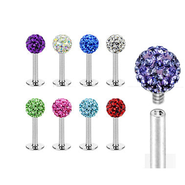 Surgical Steel 16 Gauge Internally Threaded Labret with Jeweled Bead