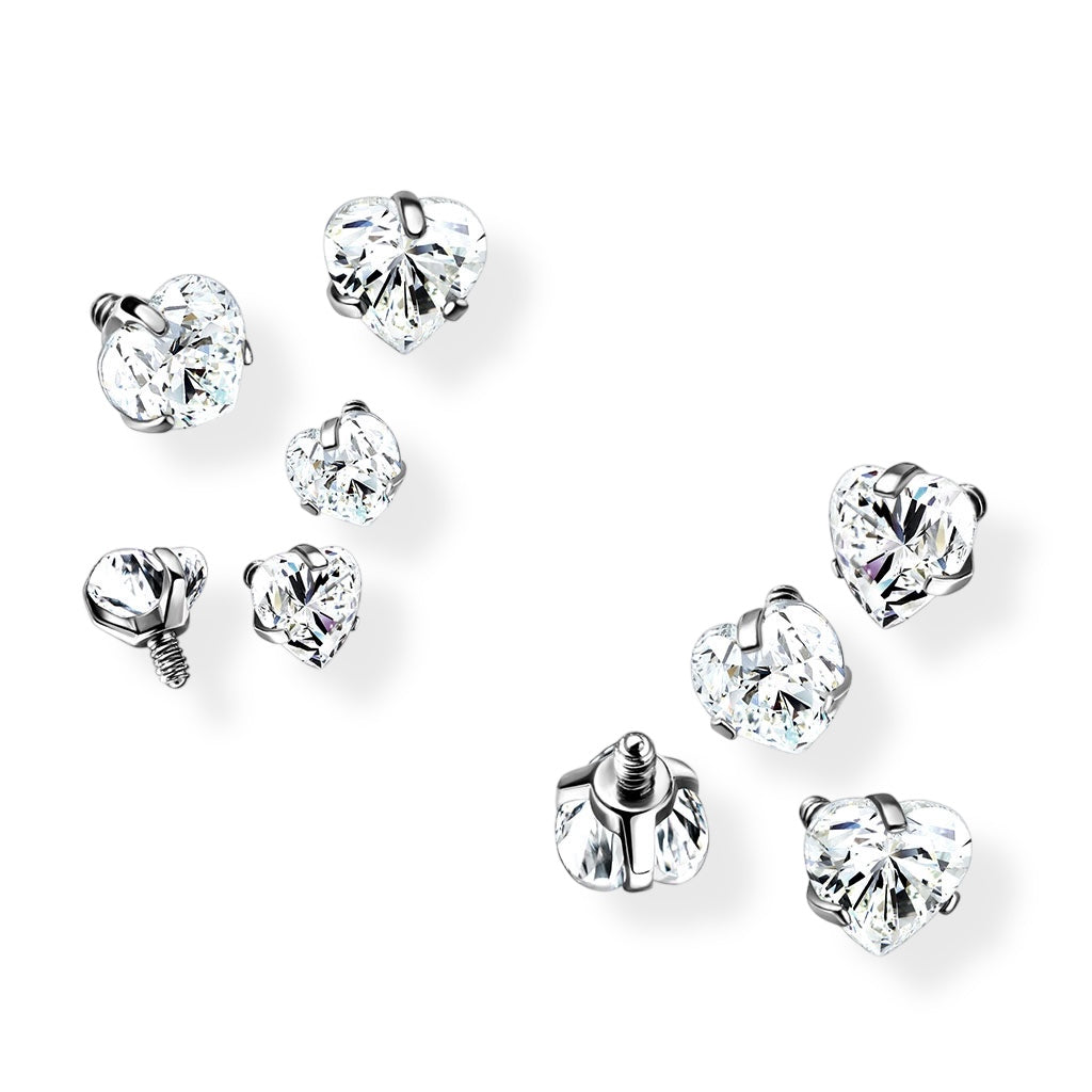 Surgical Steel Prong Set Heart CZ Dermal Top 14G & 16G 3mm & 4mm - photo 2