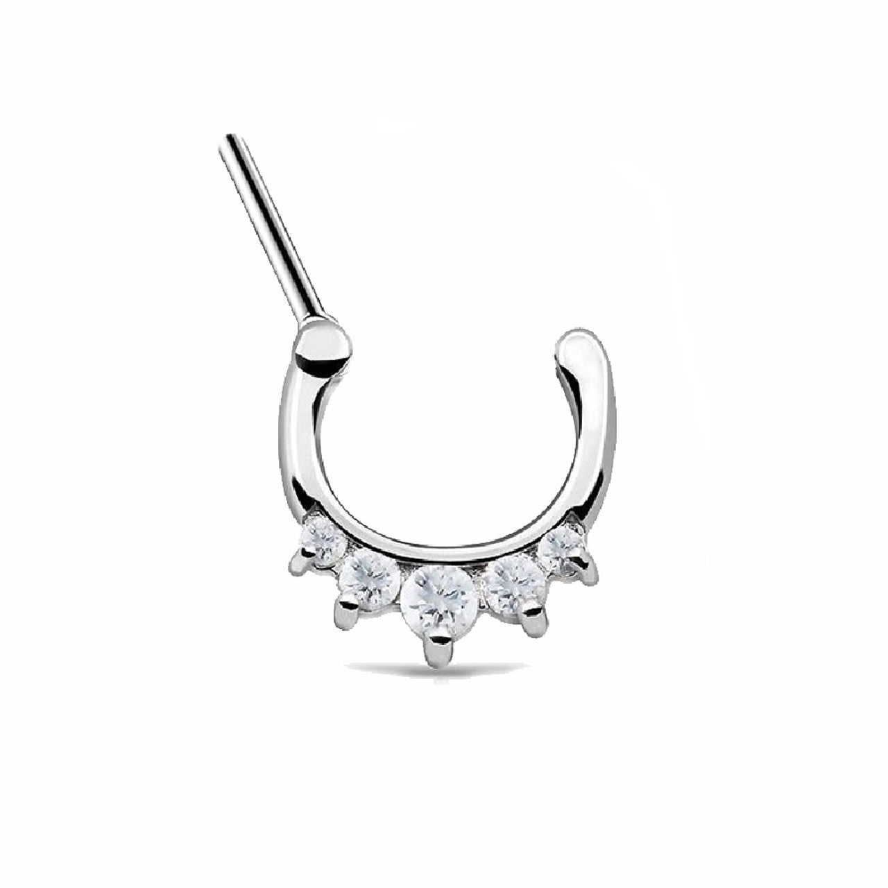Surgical Steel Septum Clicker Ring 16 Gauge With Standard 5 Prong Gems