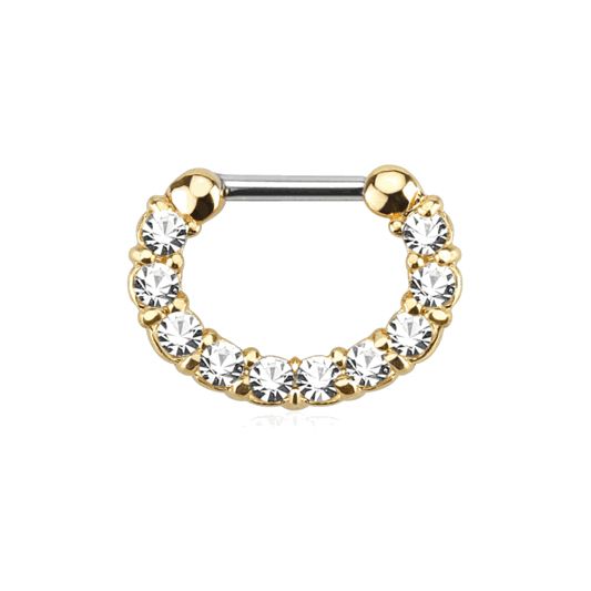 Surgical Steel 16 Gauge Septum Clicker Hoop Gold with CZ Gems