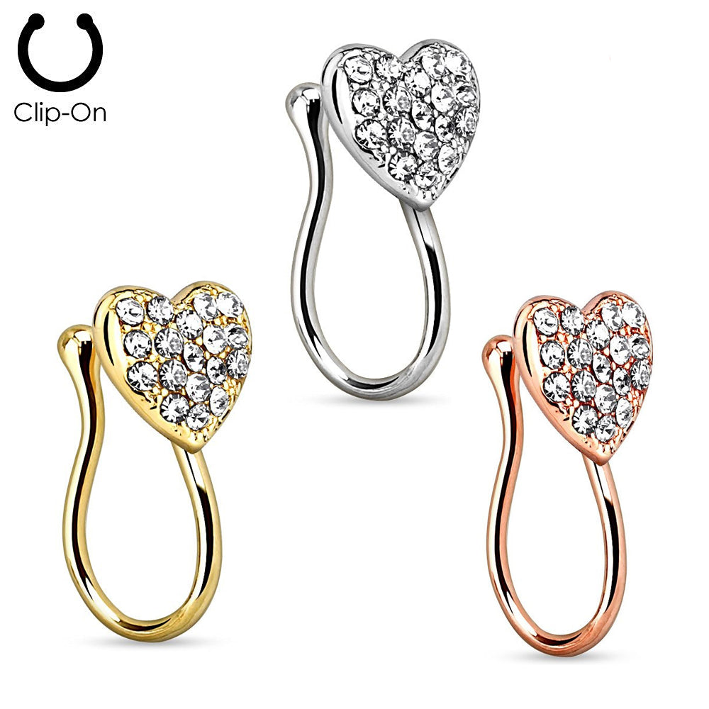 Ion Plated Heart Nose Clips with CZ - Non-Piercing - photo 2