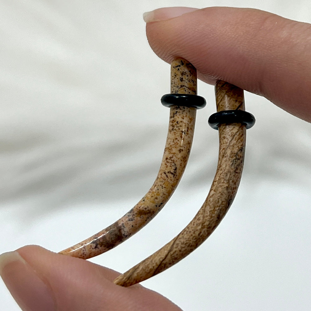 Walnut Jasper Stone 2 to 4 Gauge Curved Ear Tapers - Pair - photo 5