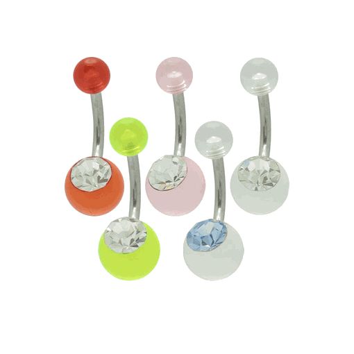Surgical Steel 14 Gauge Belly Ring with Jeweled Acrylic Bead