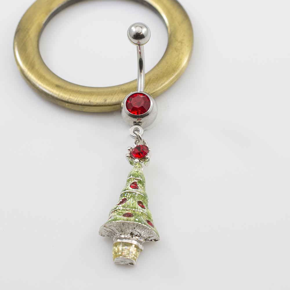 Surgical Steel 14 Gauge Belly Ring with Jeweled Christmas Tree - photo 4