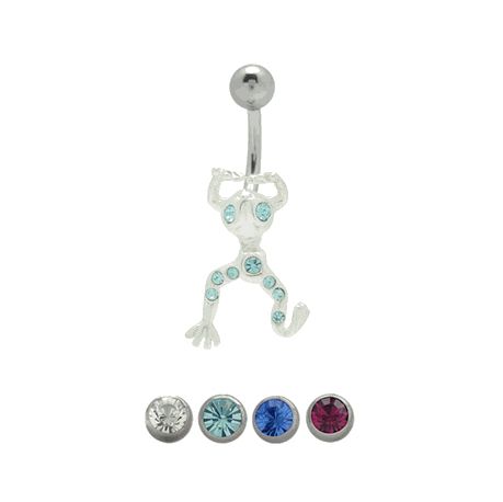 Surgical Steel 14 Gauge Belly Ring with Jeweled Frog
