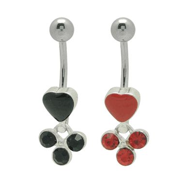Surgical Steel 14 Gauge Belly Ring with Heart and Triple Jewel Dangle