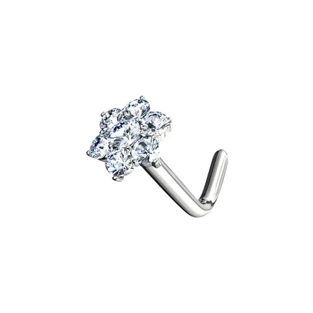 14 Karat Solid Gold Nose Ring Stud 20 18 Gauge 1/4" L Bend & CZ Flower