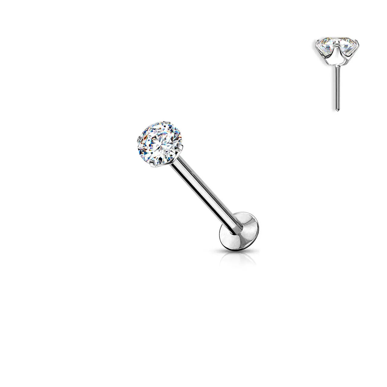 Surgical Steel Labret Stud 20 16 & 18 Gauge Threadless - Color CZ Gem