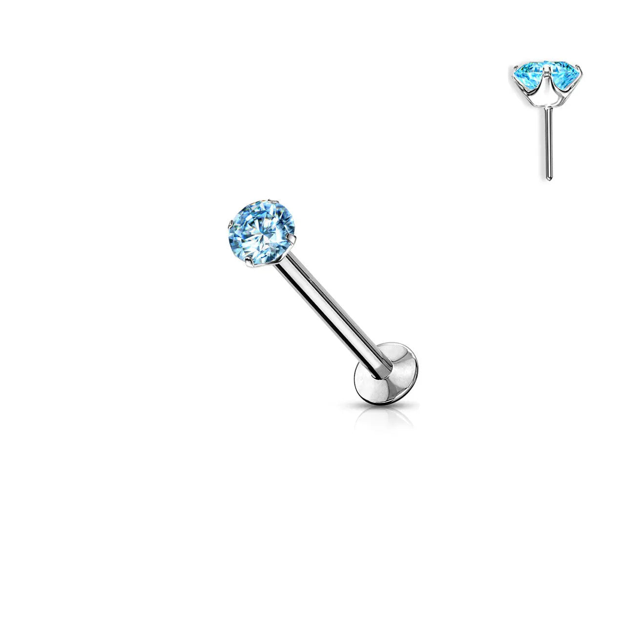 Surgical Steel Labret Stud 20 16 & 18 Gauge Threadless - Color CZ Gem