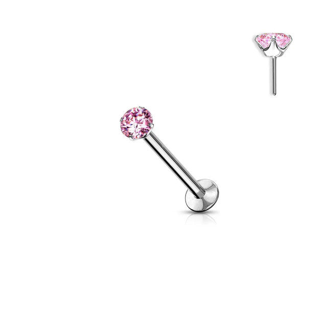 Surgical Steel Labret Stud 20 16 & 18 Gauge Threadless - Color CZ Gem