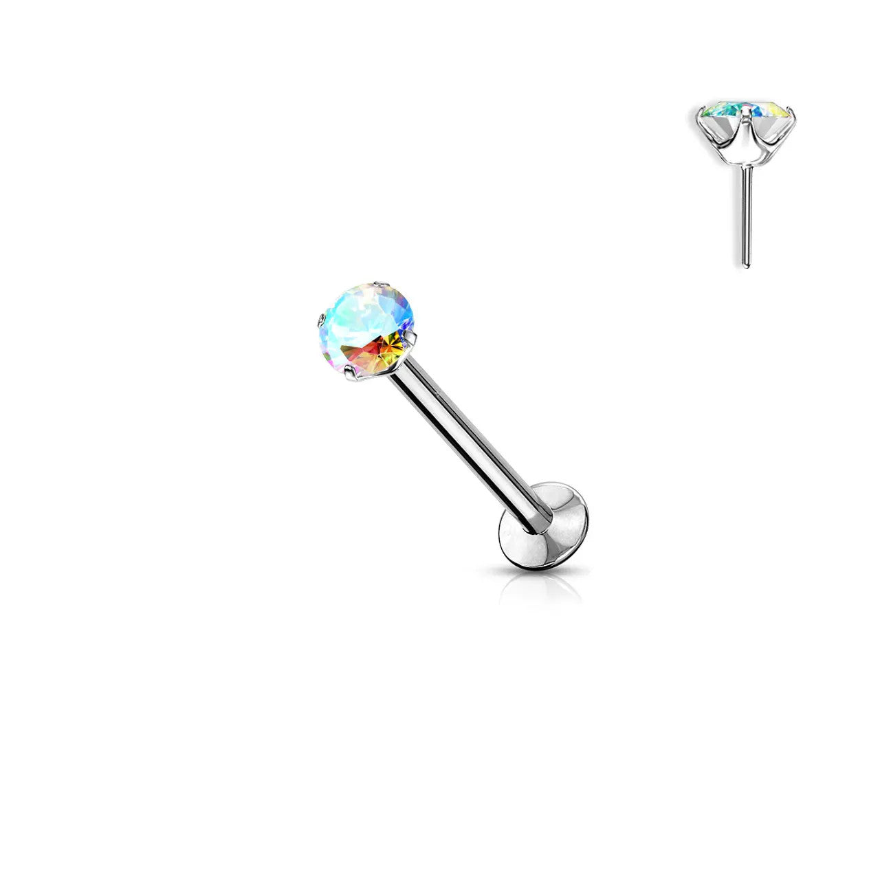 Surgical Steel Labret Stud 20 16 & 18 Gauge Threadless - Color CZ Gem