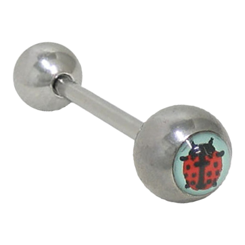Surgical Steel 14 Gauge Tongue Barbell with Ladybug