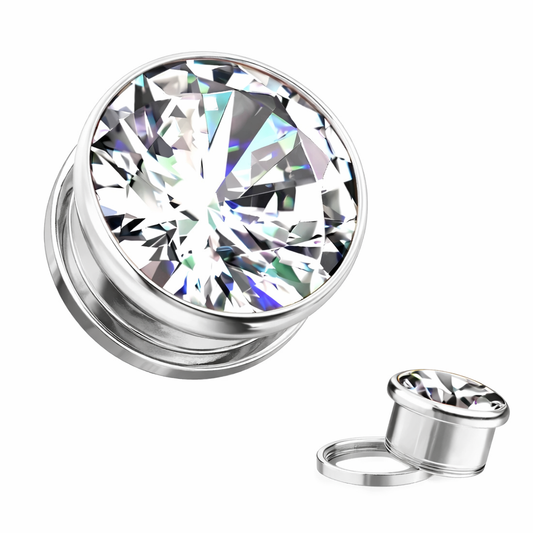 Surgical Steel 8 to 5/8" Inch Screw Center Large Cubic Zirconia - Pair