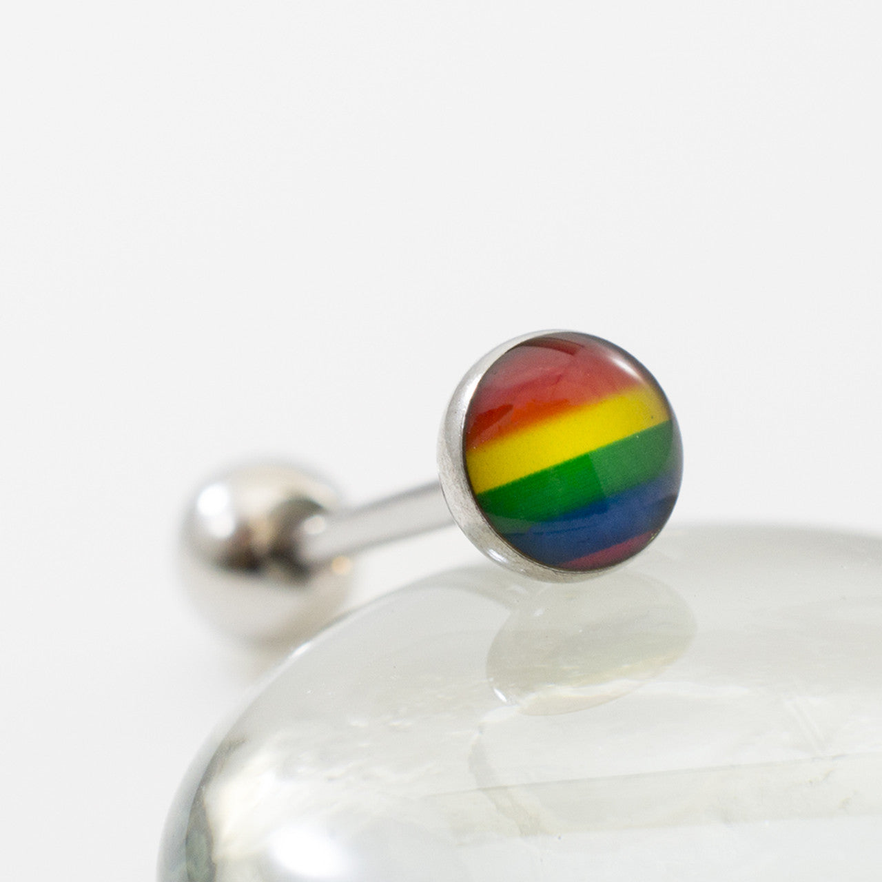Surgical Steel Tongue Ring Straight Barbell 14 Gauge With LGBTQ Flag