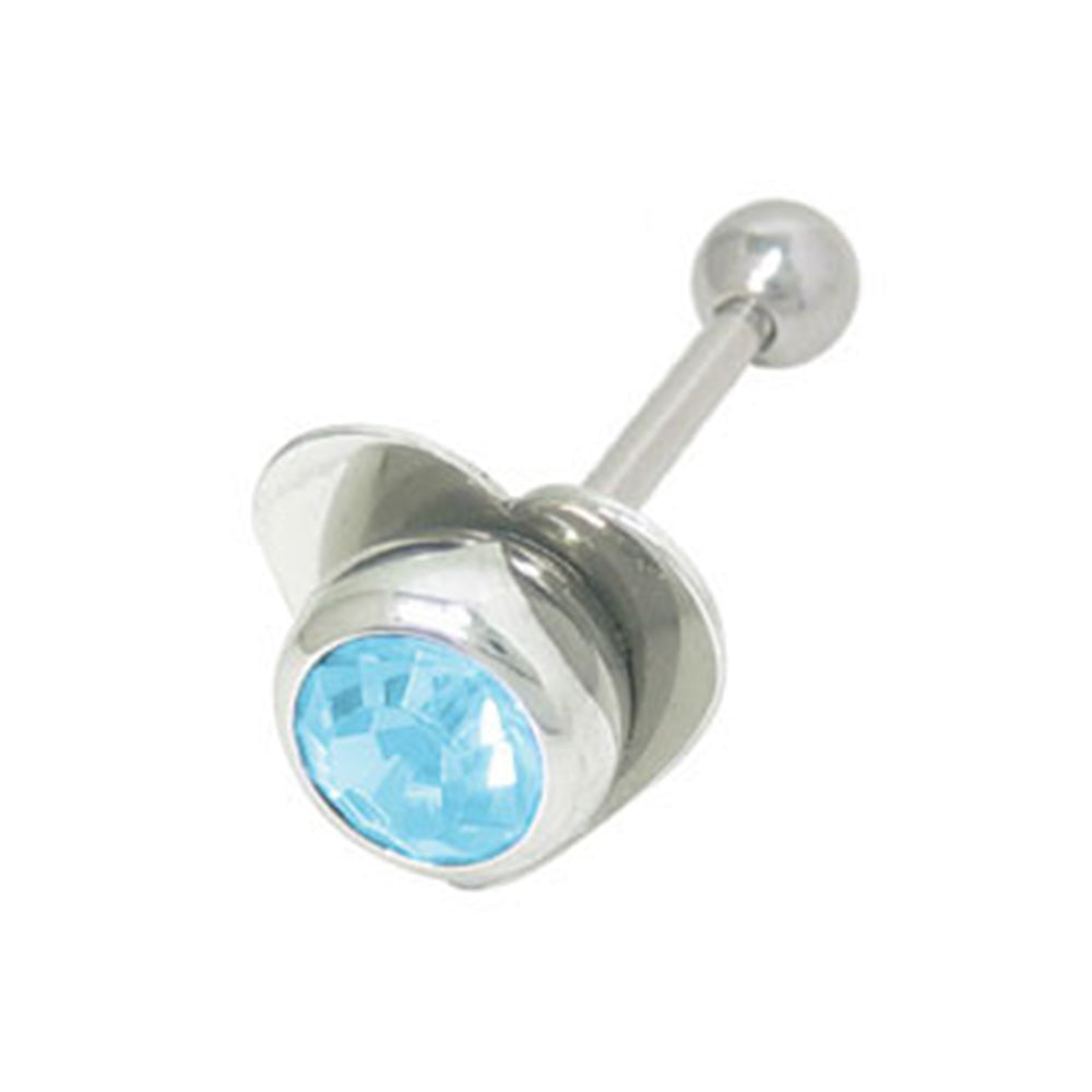 Surgical Steel 14 Gauge Tongue Barbell Light Blue CZ Heart & Balls