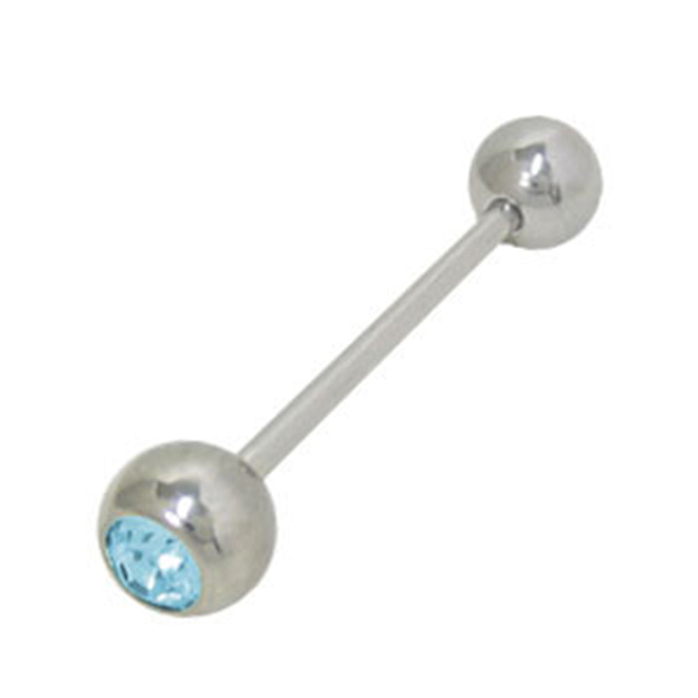 Surgical Steel 14 to 12 Gauge Tongue Barbell with Light Blue CZ Bezel