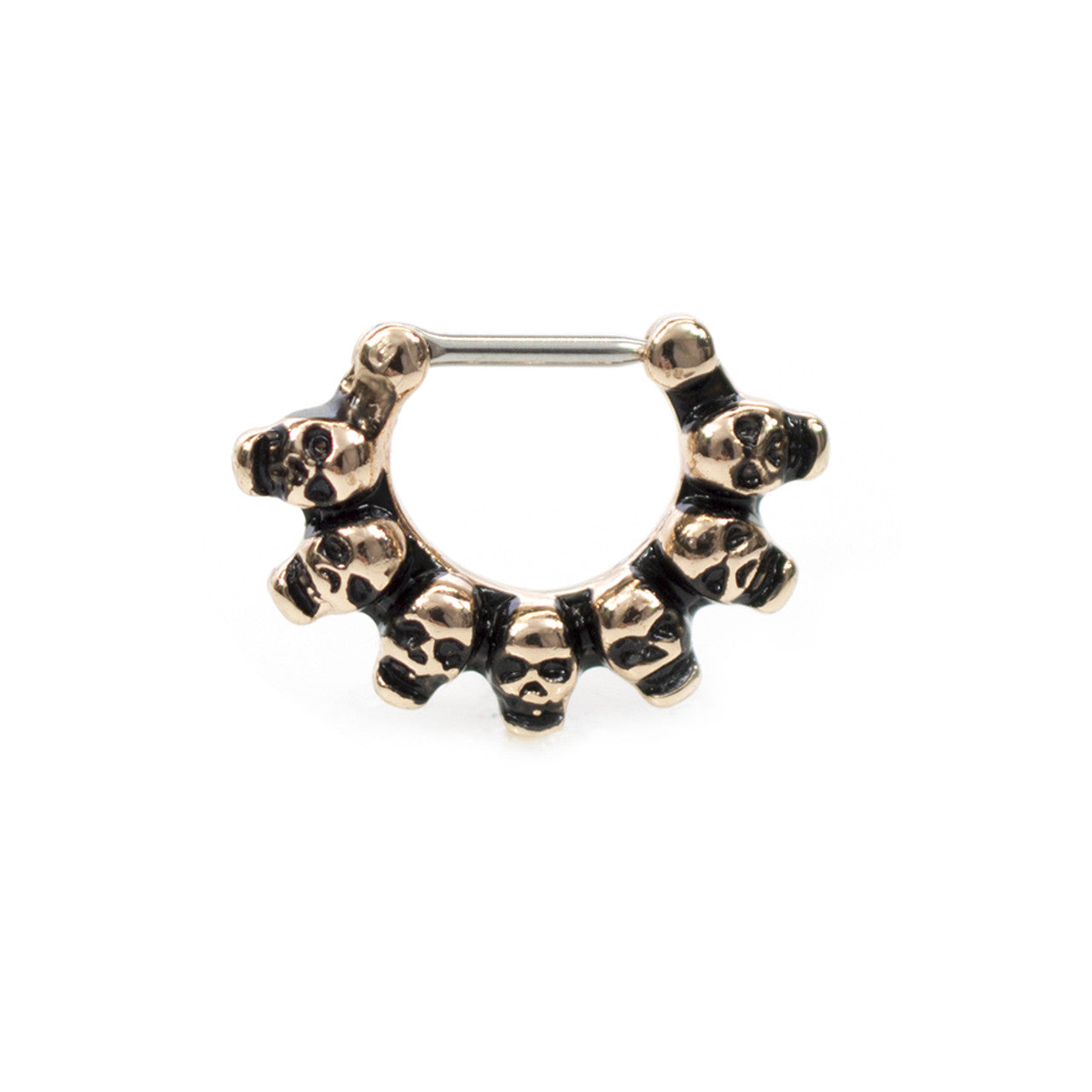 Surgical Steel Septum Clicker Ring 16 Gauge With Lined Skulls