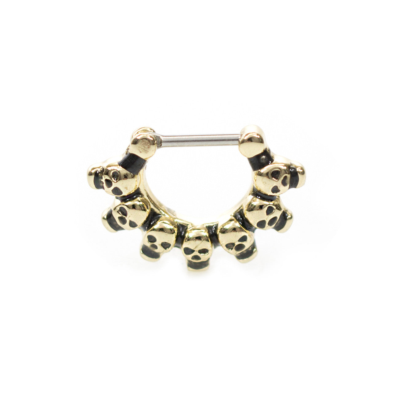 Surgical Steel Septum Clicker Ring 16 Gauge With Lined Skulls