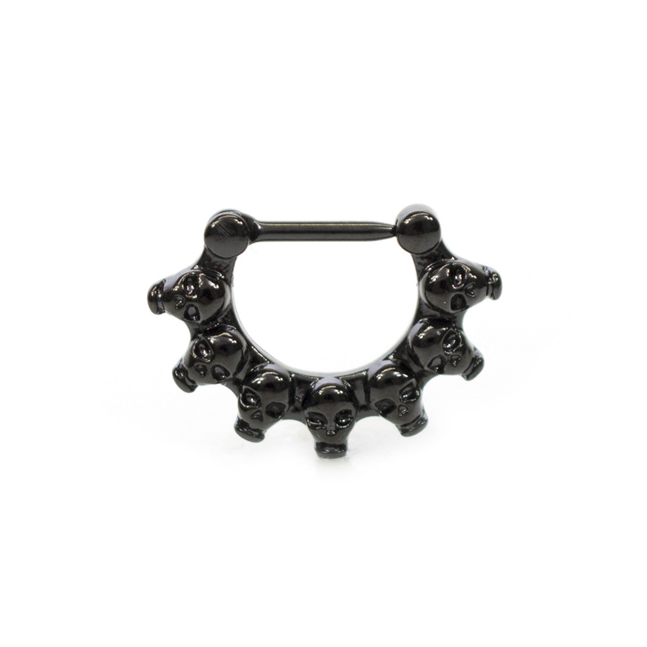 Surgical Steel Septum Clicker Ring 16 Gauge With Lined Skulls