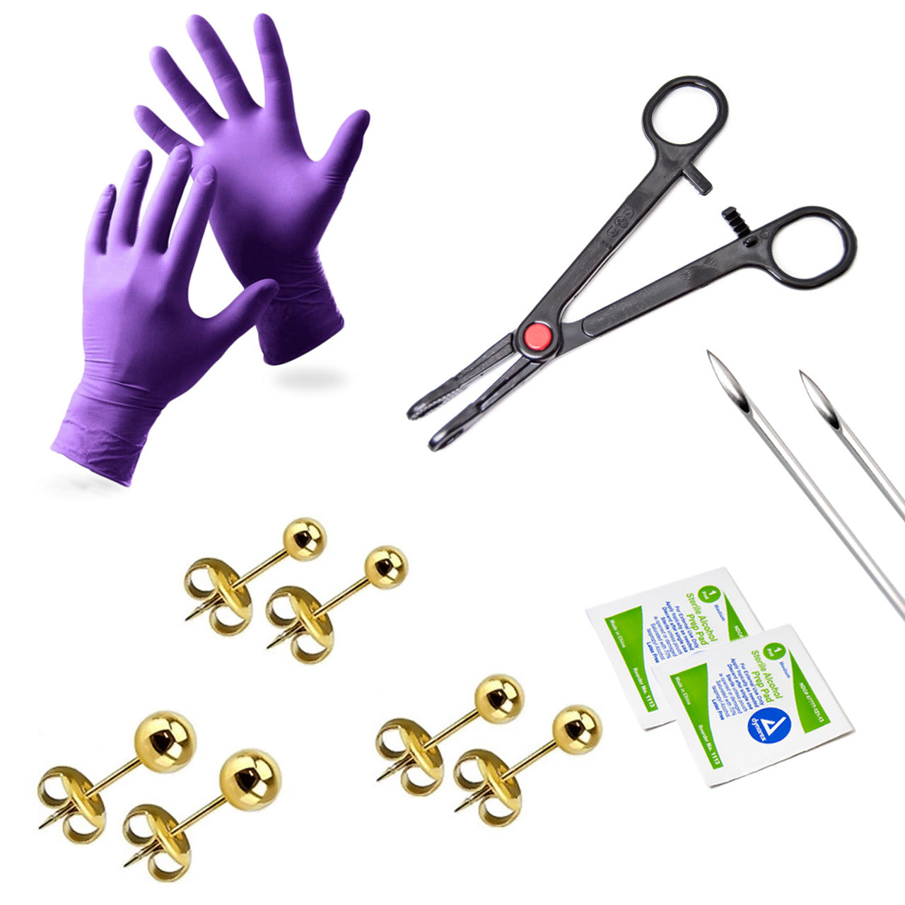 Surgical Steel Ear Stud Piercing Kit 20 Gauge - 13 Pieces + Marker