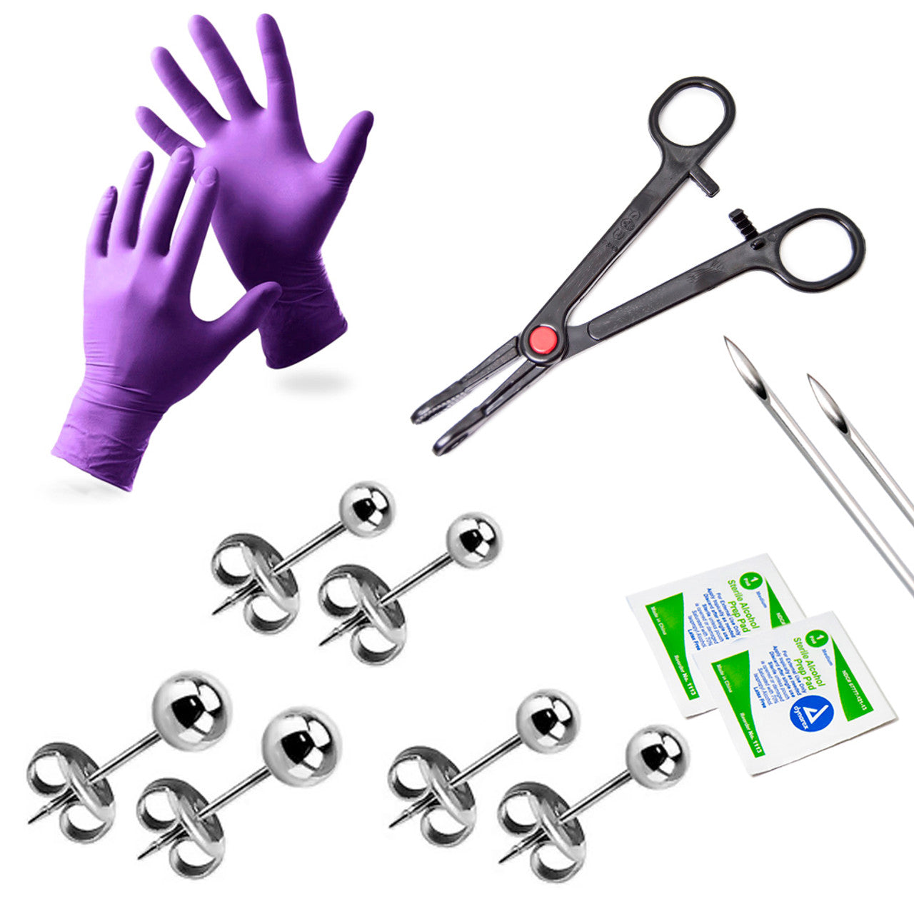 Surgical Steel Ear Stud Piercing Kit 20 Gauge - 13 Pieces + Marker