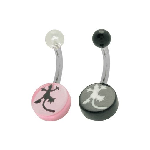 Surgical Steel 14 Gauge Navel Ring with Acrylic Lizard Logo