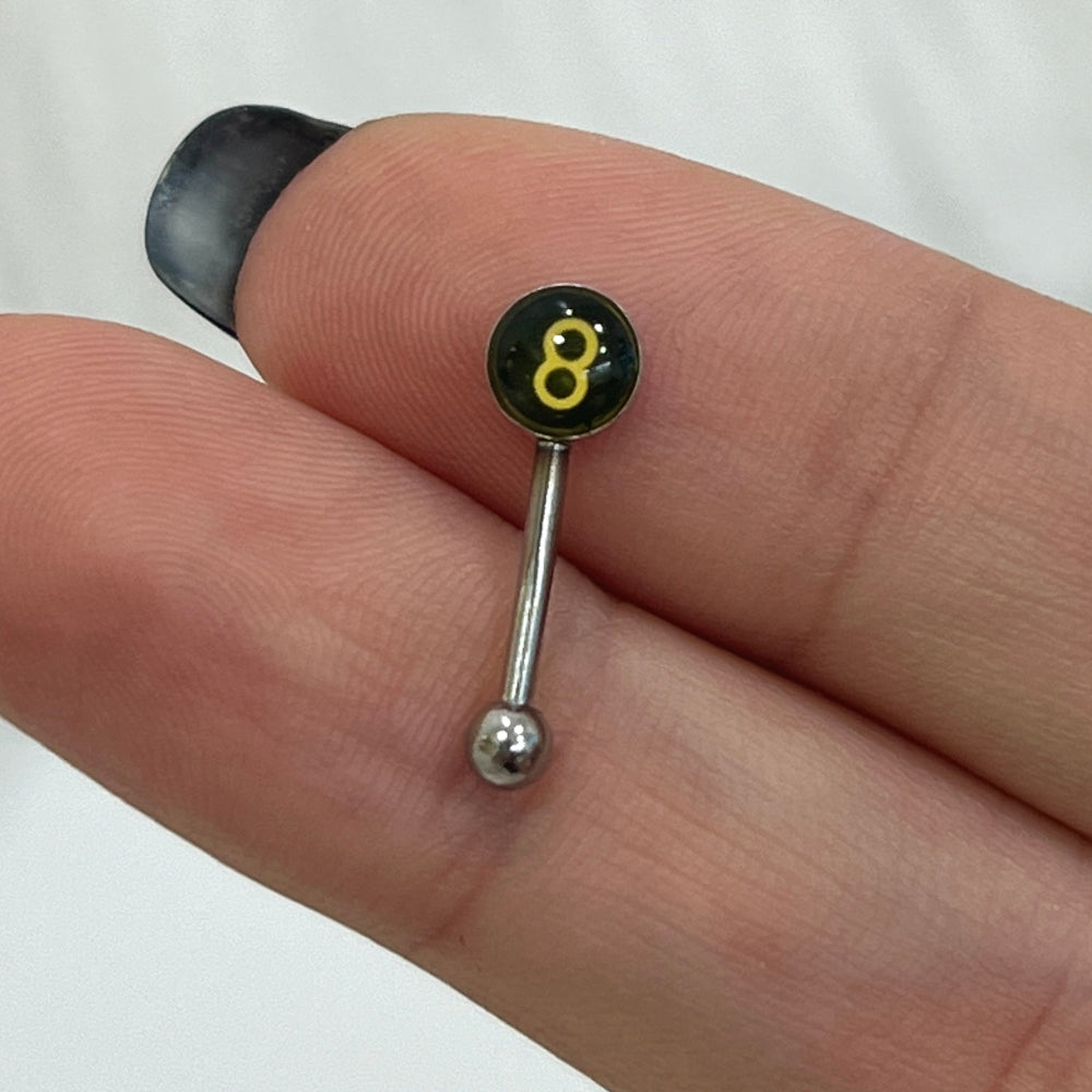 Surgical Steel 16 Gauge Curved Eyebrow Barbell with 8 Ball Logo - 8mm - photo 4