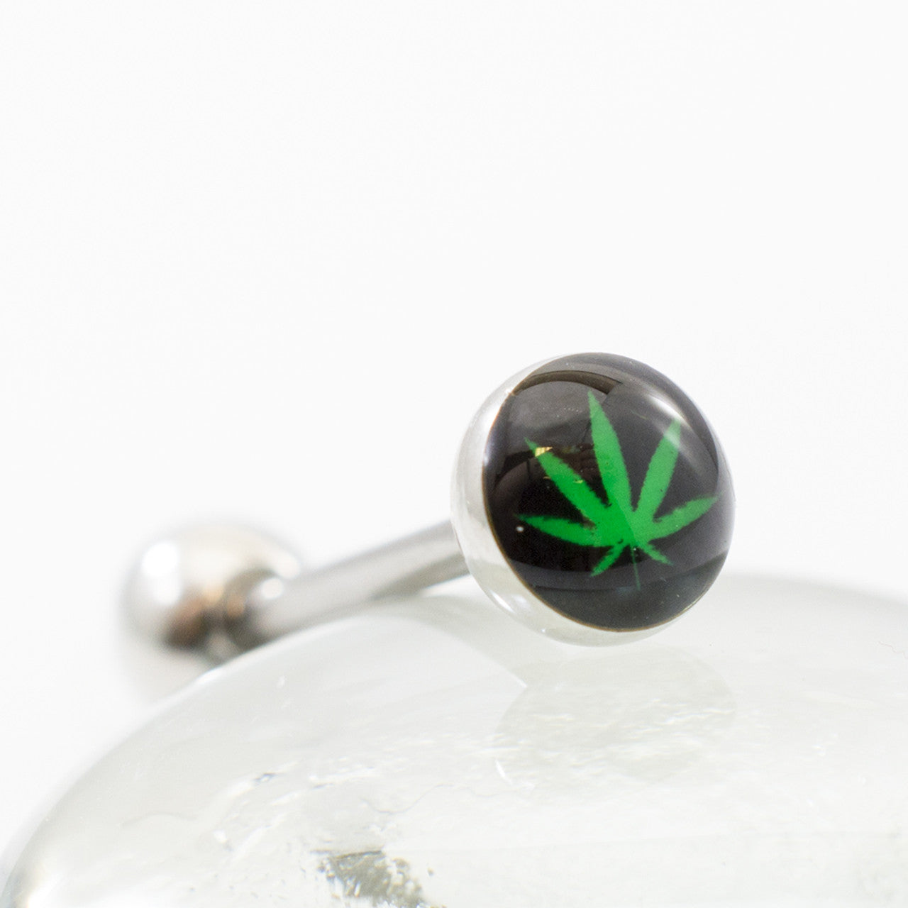 Surgical Steel Tongue Ring Straight Barbell 14 Gauge & Marijuana Leaf