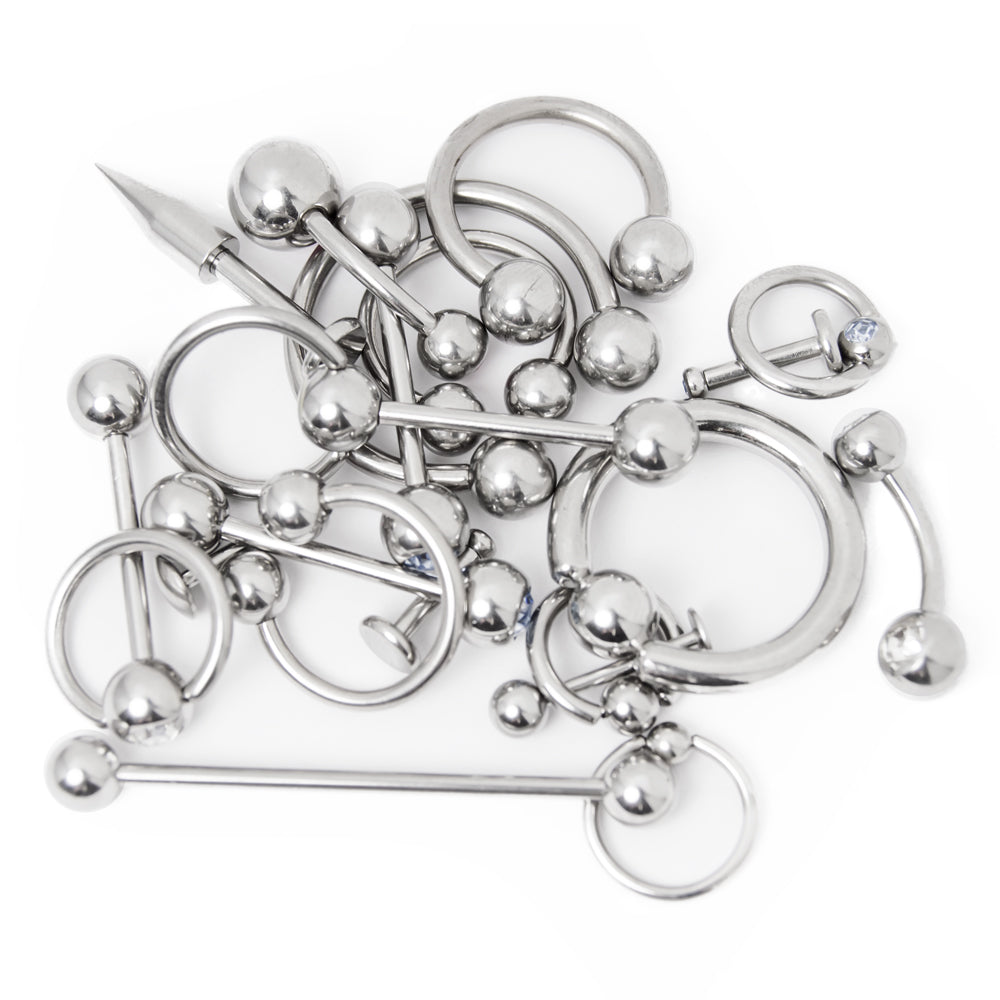 Surgical Steel Mixed Body Jewelry Assorted Gauges & Lengths - 20 Pack