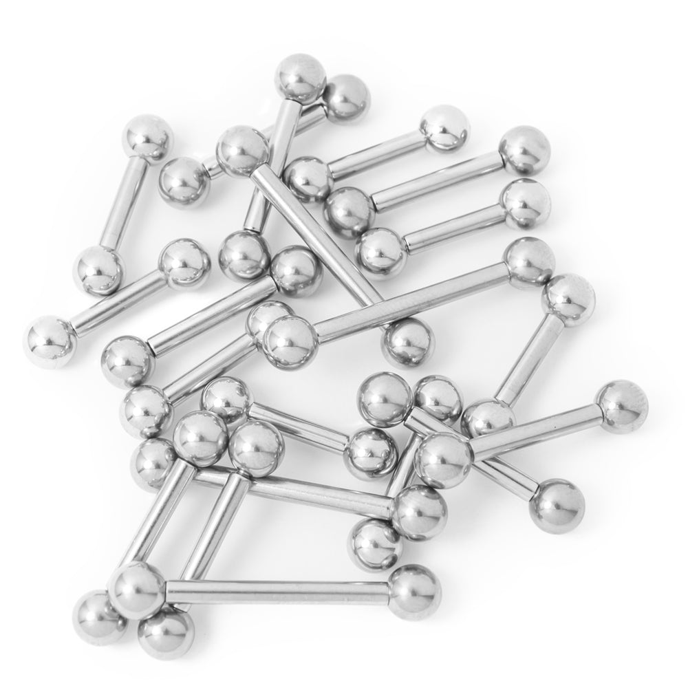 Surgical Steel 10 Gauge Mixed Length Barbells - 10 Pack