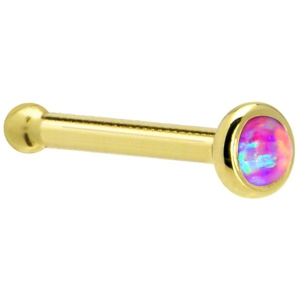 14K Solid Gold 20 Gauge Nose Bone Ring with Purple AB CZ