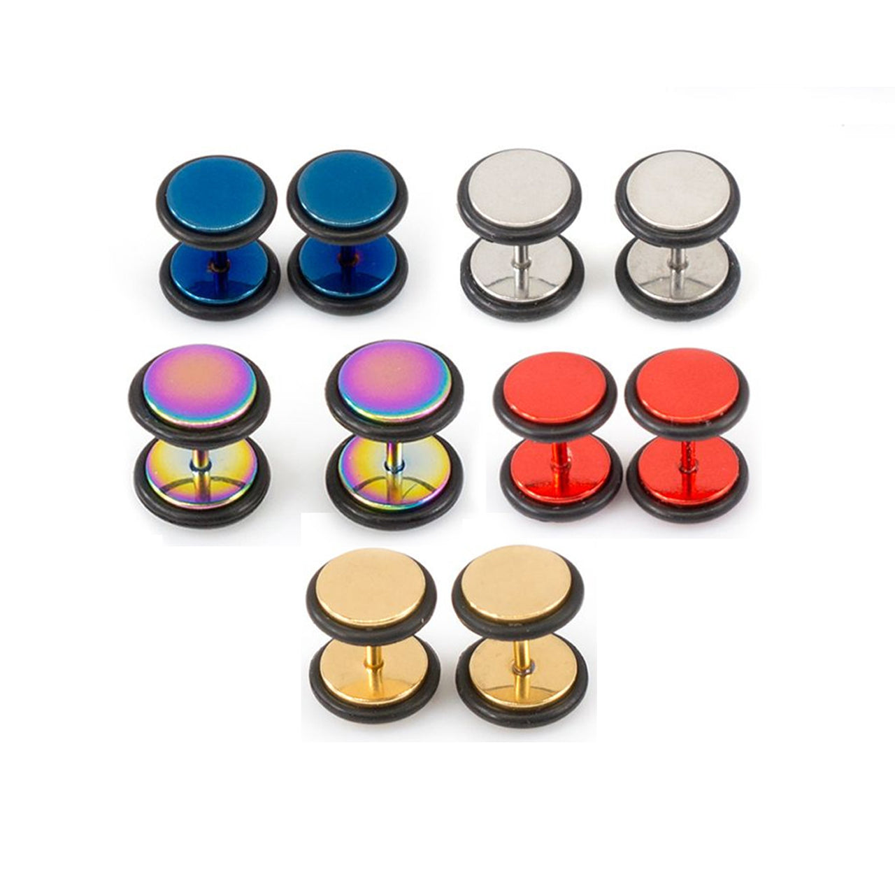 Surgical Steel Fake Cheater Earring Plugs 16 Gauge with O-Rings - Pair