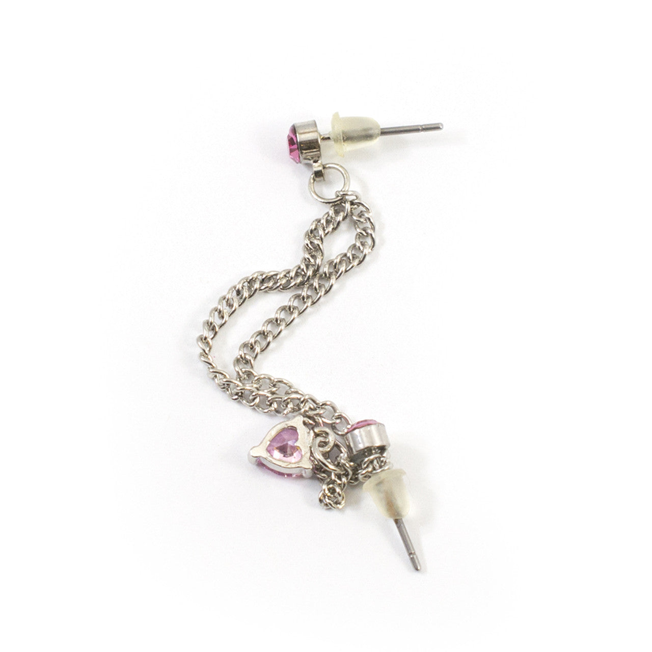 Surgical Steel Cartilage Chain Dangle Earring 22 Gauge & Pink Heart