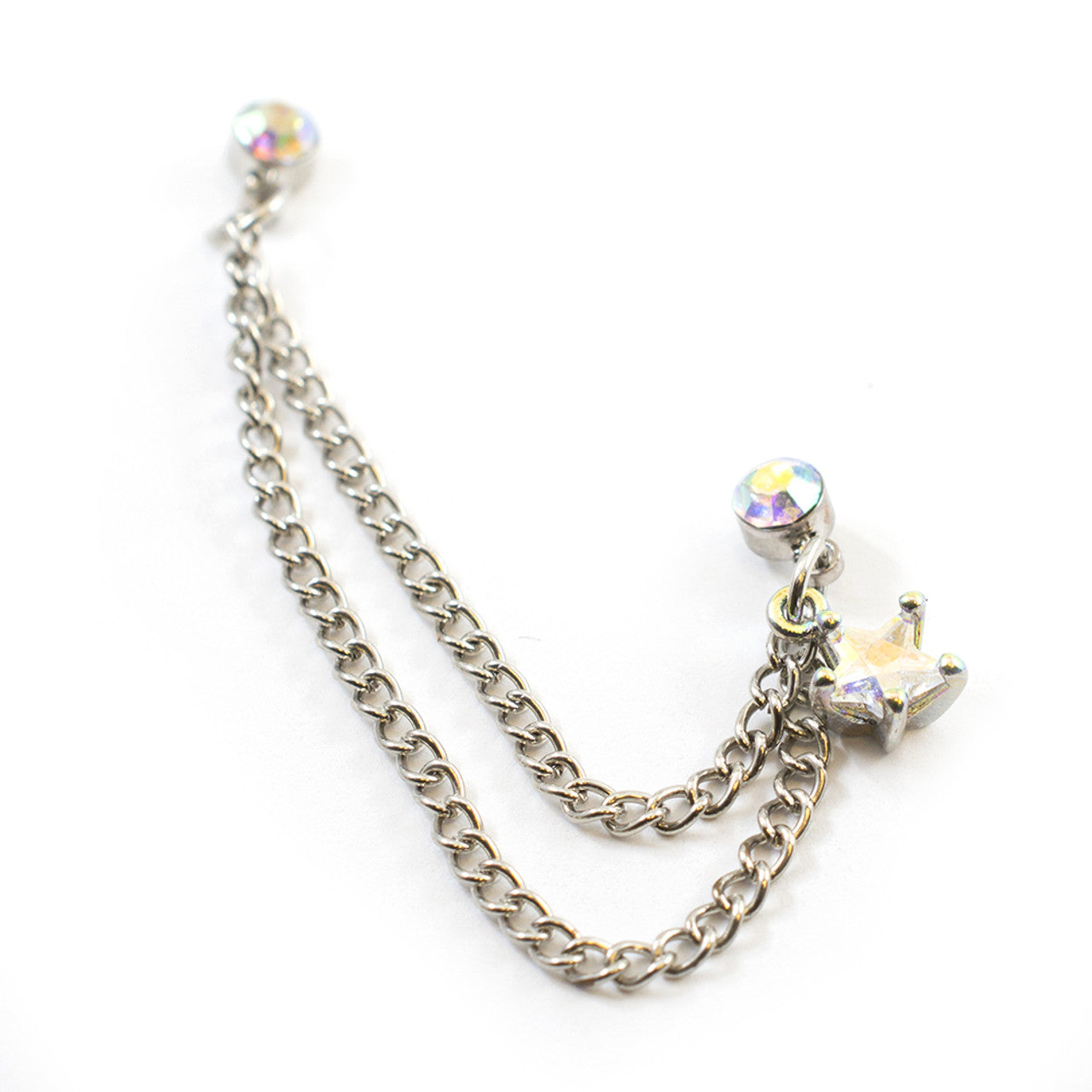 Surgical Steel Cartilage Chain Dangle Earring 22 Gauge & Aurora Star
