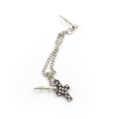 Surgical Steel Cartilage Chain Dangle Earring 22 Gauge & Black Cross