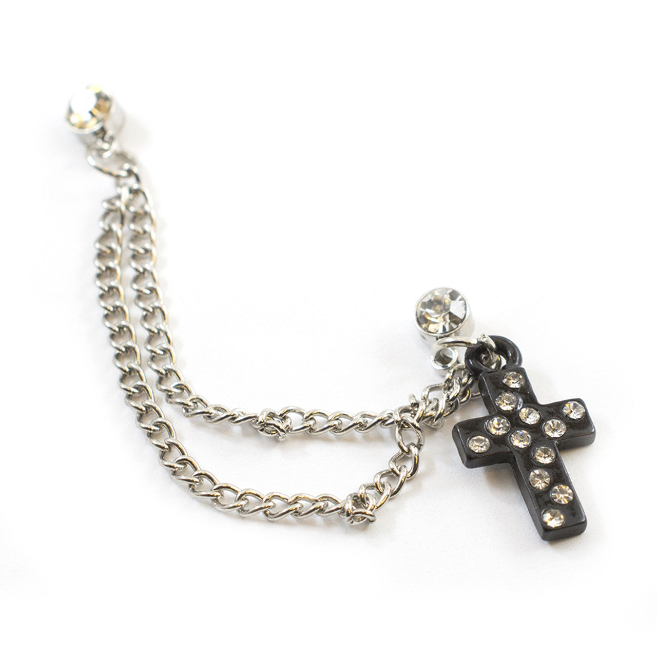 Surgical Steel Cartilage Chain Dangle Earring 22 Gauge & Black Cross