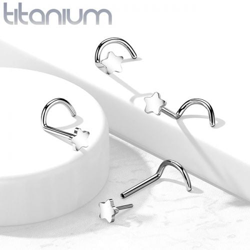 Titanium Threadless Push in Nose Screw Ring Stud With Star Shaped Top