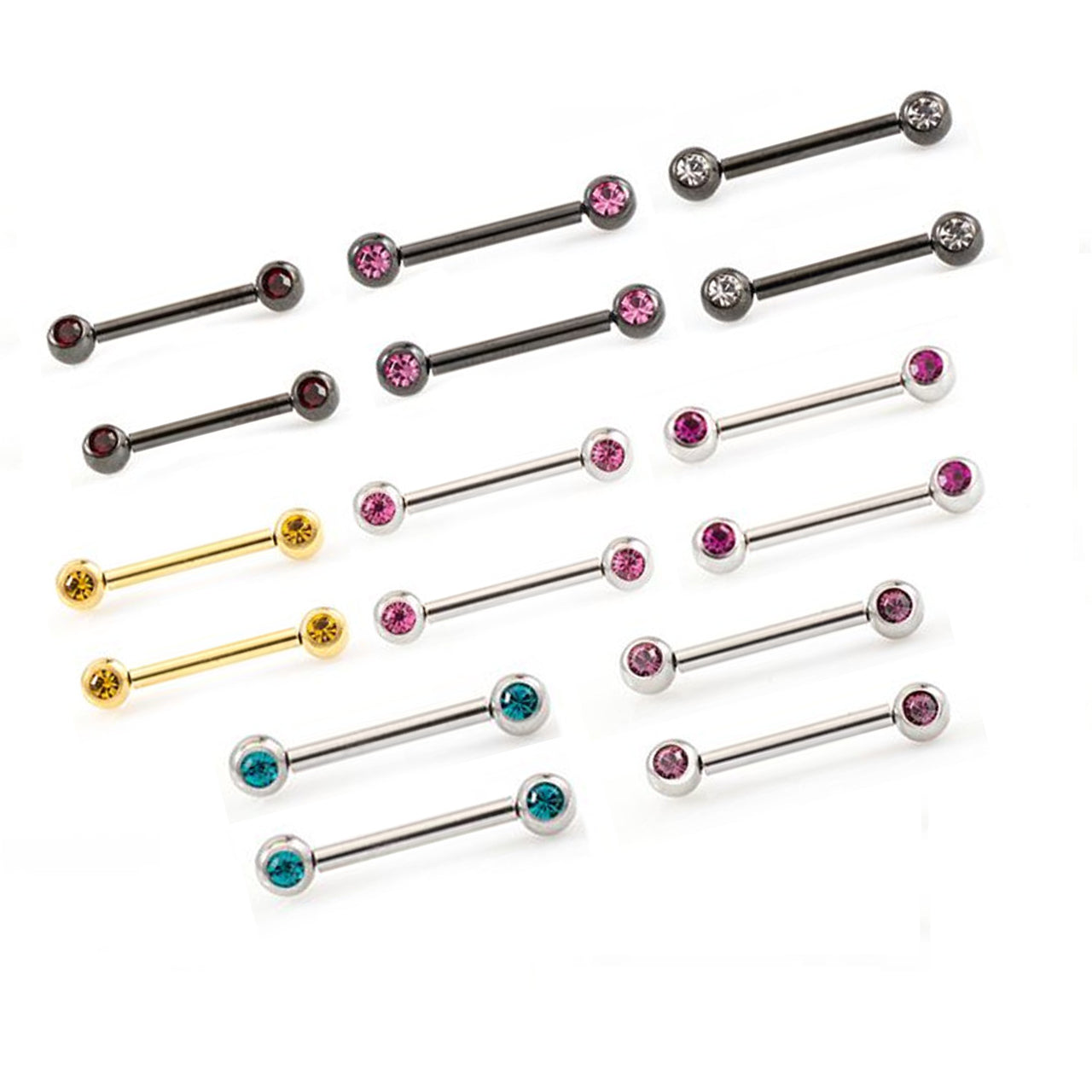Surgical Steel Nipple Ring Barbell 14 Gauge Threadless With Ball CZ