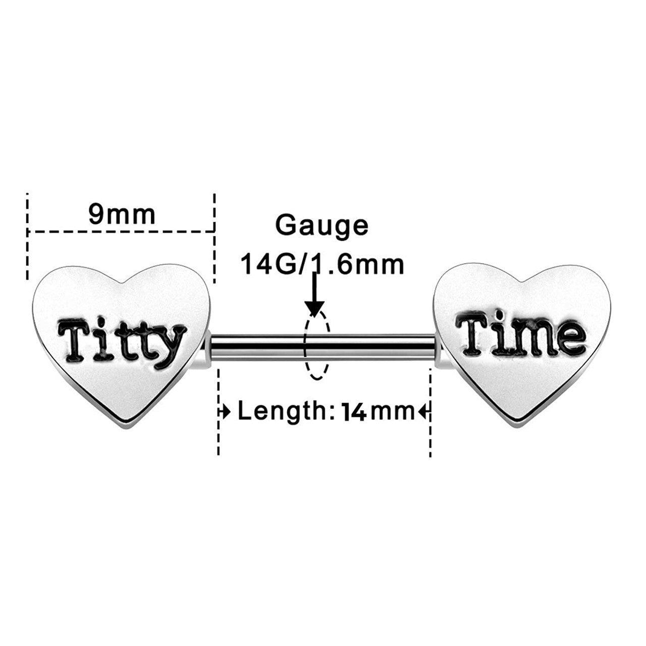 Surgical Steel Nipple Ring Straight Barbell 14 Gauge with Naughty Engraving