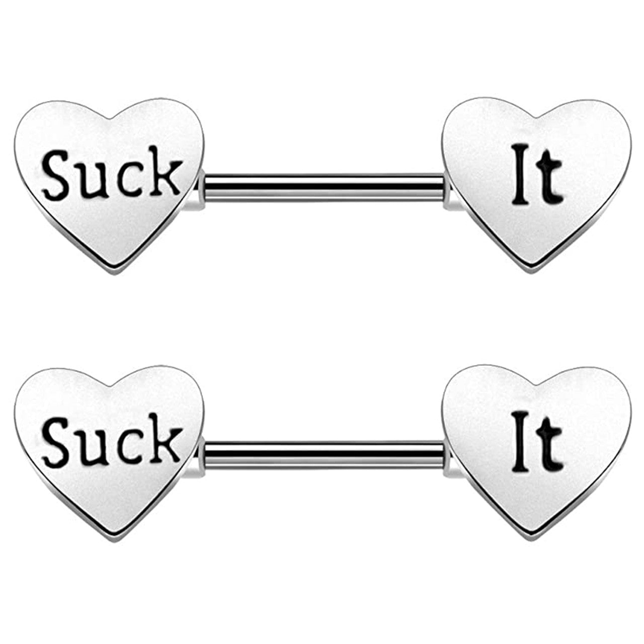 Surgical Steel Nipple Ring Straight Barbell 14 Gauge with Naughty Engraving