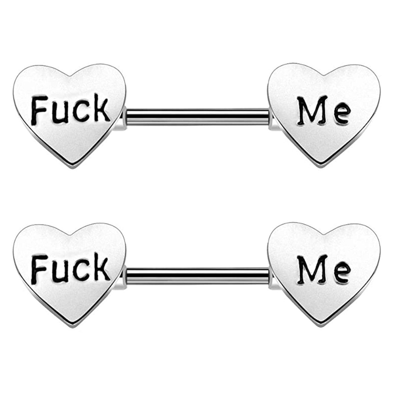 Surgical Steel Nipple Ring Straight Barbell 14 Gauge with Naughty Engraving