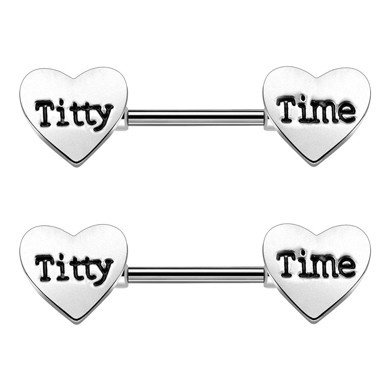 Surgical Steel Nipple Ring Straight Barbell 14 Gauge with Naughty Engraving