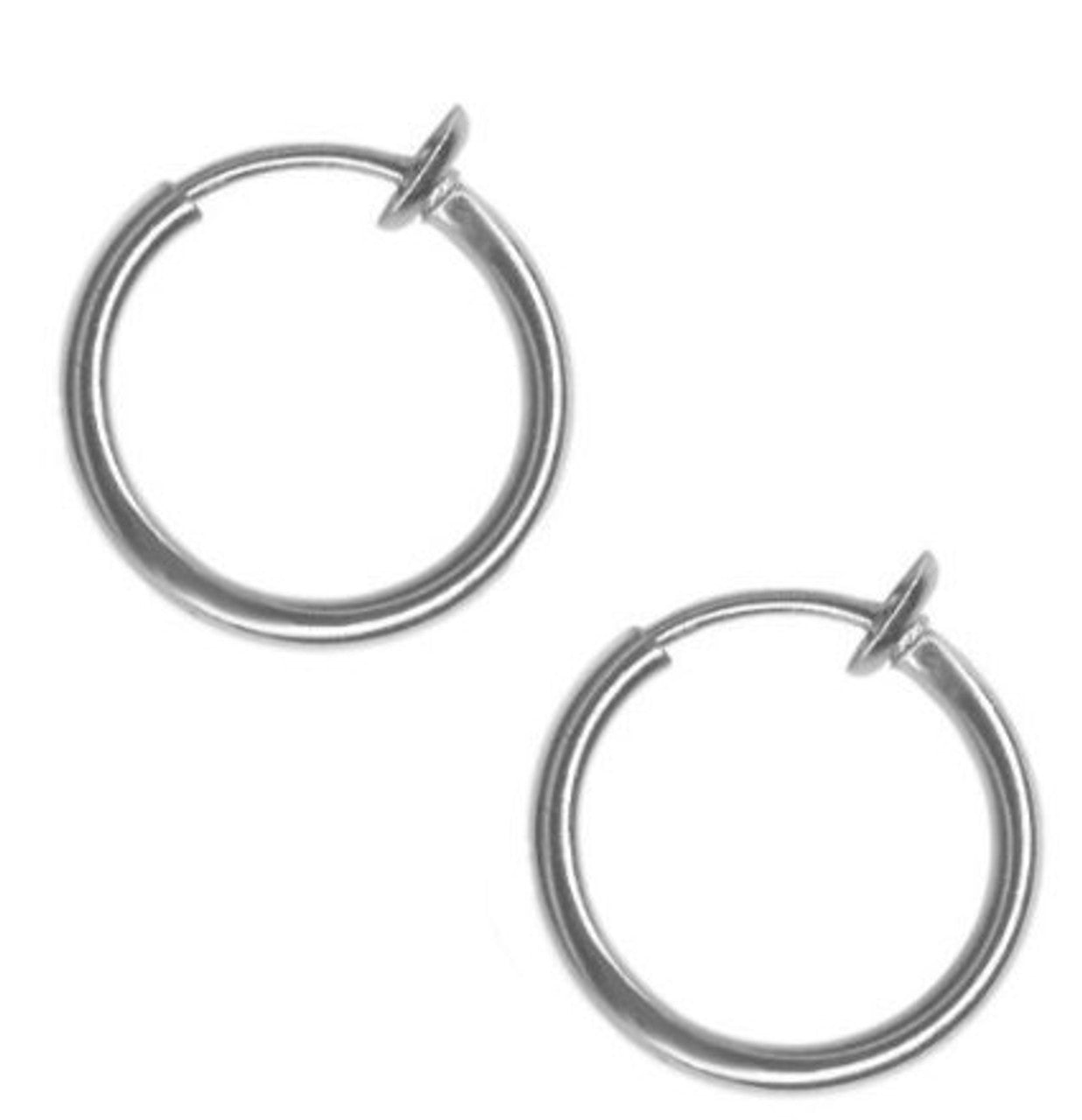 Retractable Clip On Fake Non Piercing Hoop Ring & Spring Hinge - Pair