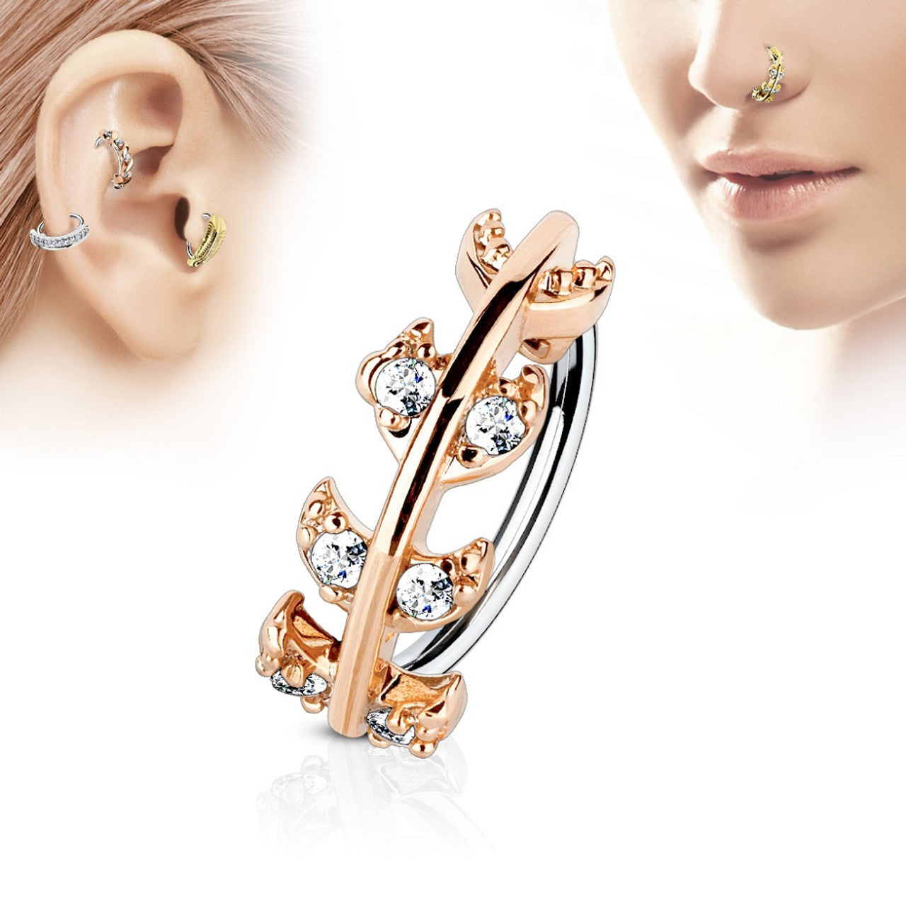 Surgical Steel Bendable Nose Hoop Ring 20 & 18 Gauge Gem Paved Vine