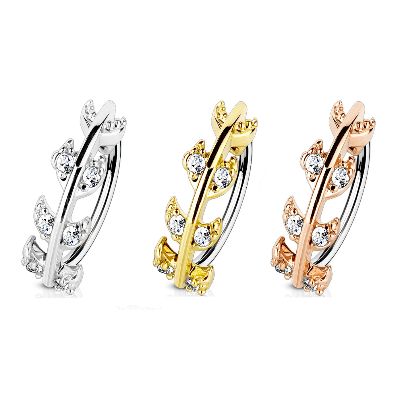 Surgical Steel Bendable Nose Hoop Ring 20 & 18 Gauge Gem Paved Vine