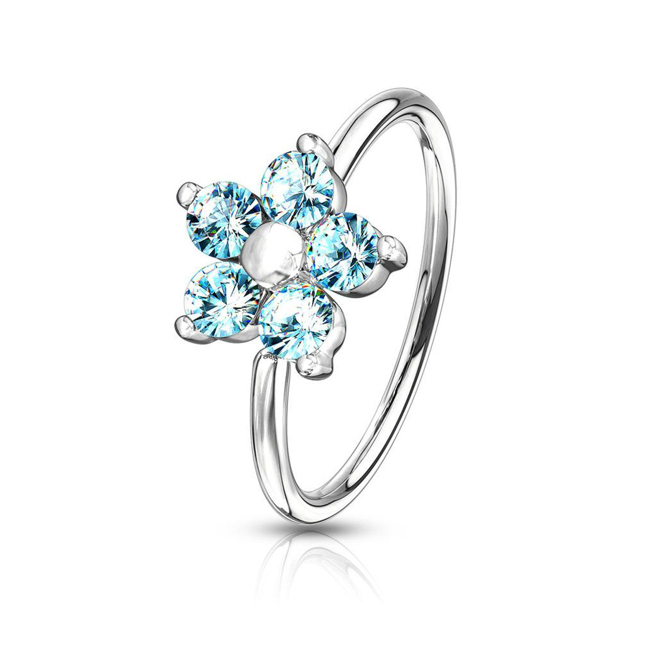 14 Karat Gold Plated Bendable Hoop Nose Ring 20 Gauge & CZ Flower Top
