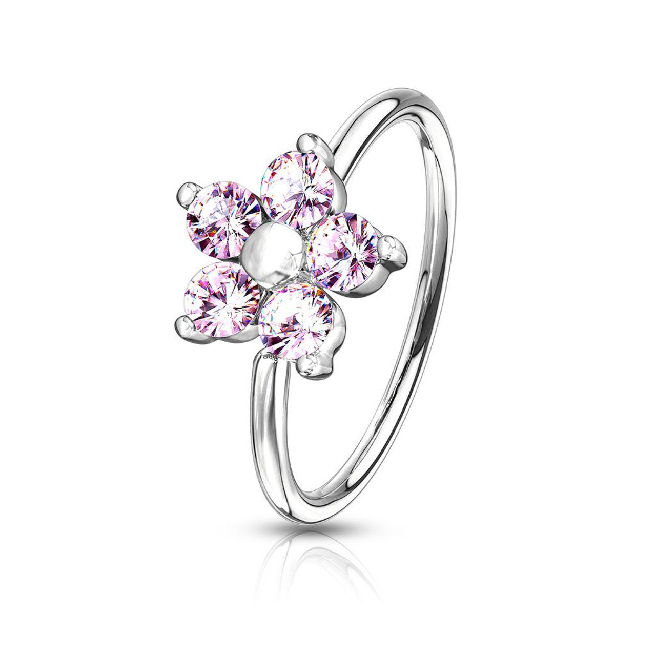 14 Karat Gold Plated Bendable Hoop Nose Ring 20 Gauge & CZ Flower Top