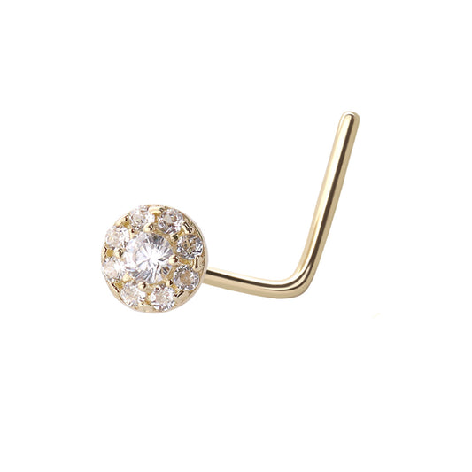 14 Karat Solid Gold Nose Ring Stud 22 Gauge 3/16" L Bend & Ferido Ball