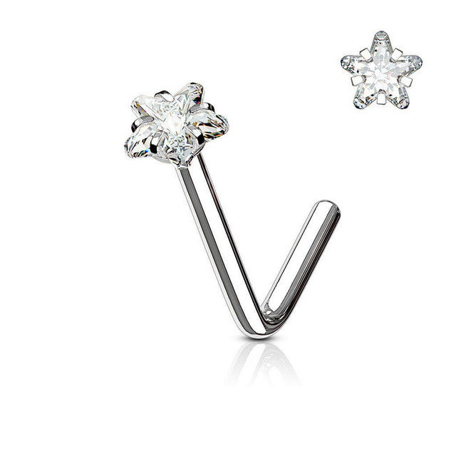 Surgical Steel Nose Ring Stud 20 & 18 Gauge 1/4" L Bend with Star Gem