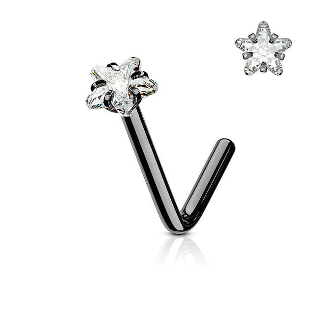 Surgical Steel Nose Ring Stud 20 & 18 Gauge 1/4" L Bend with Star Gem